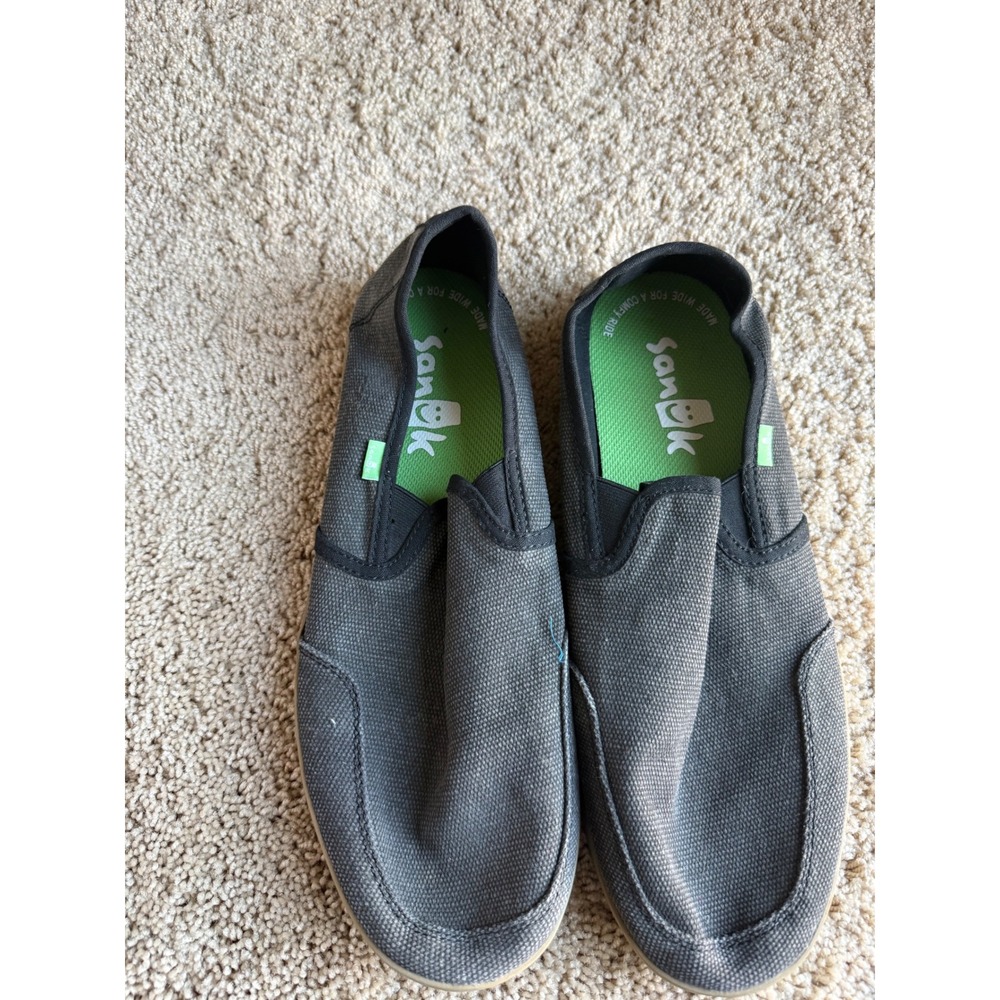 Sanuk Vagabond Mens Charcoal Grey Canvas Slip On Sidewalk Surfer Shoes Size 14 - Picture 2 of 8